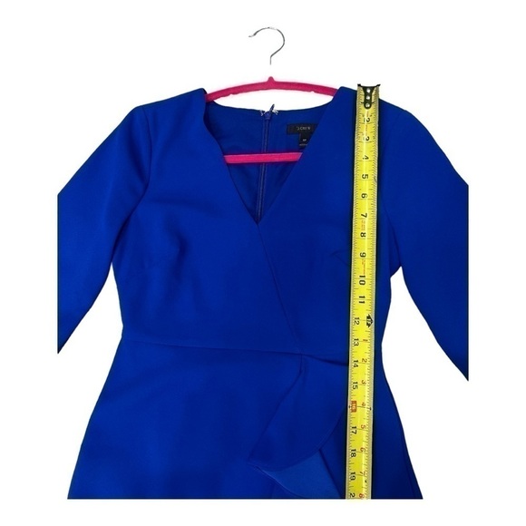 J. Crew Drapey Ruffle Front Dress, Long Sleeves, Faux Wrap, Ocean Blue size 0P - Picture 11 of 14
